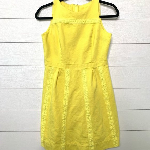 J. Crew Yellow Cotton Piqué Lace Dress Size 4 - Picture 2 of 5